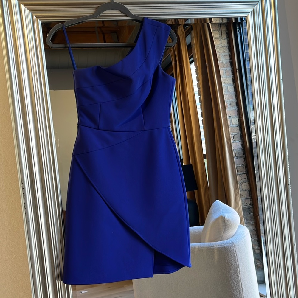 BCBG MaxAzria One Shoulder Blue Dress